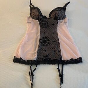 Sophie B. Pink and Black Floral Lace Chemise